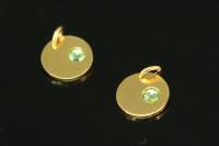 KG-586 thai karen hill tribe silver 1 gold vermeil round disc charm open jump ring with swarovski crystal birthstone(Aug:Peridot)