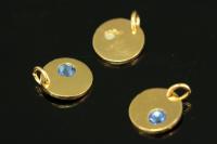 KG-587 thai karen hill tribe silver 1 gold vermeil round disc charm open jump ring with swarovski crystal birthstone(Sep:Sapphire)