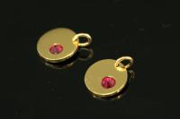 KG-585 thai karen hill tribe silver 1 gold vermeil round disc charm open jump ring with swarovski crystal birthstone(Jul:Ruby)