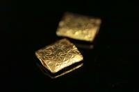 KG-202 thai karen hill tribe handmade silver 2 gold vermeil daisy print fancy rectangle puffed bead