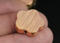 KZ-222 Thai karen hill tribe silver 2 rose gold vermeil line hammered scratch cylinder flower shaped bead