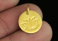 KG-527 Thai karen hill tribe handmade silver 2 gold vermeil printed lotus disc charm