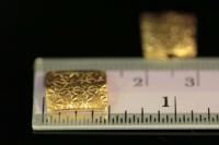 KG-202 thai karen hill tribe handmade silver 2 gold vermeil daisy print fancy rectangle puffed bead