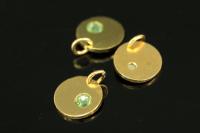 KG-586 thai karen hill tribe silver 1 gold vermeil round disc charm open jump ring with swarovski crystal birthstone(Aug:Peridot)