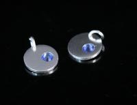 8KH-122 thai karen hill tribe silver 1 round disc charm open jump ring with swarovski crystal birthstone(Sep:Sapphire)