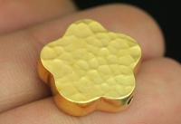 KG-080 Thai karen hill tribe silver 1 gold vermeil hammered cylinder flower shaped bead