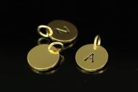 KG-220 Thai karen hill tribes silver 1 gold vermeil initial stamp disc charm 10mm.