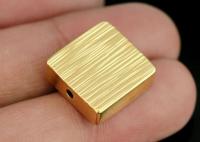 KG-563 Thai karen hill tribe silver 1 gold vermeil line hammered scratch cylinder square shaped bead