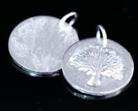 3KH-136 thai karen hill tribe handmade silver 2 tree stamp round disc charm