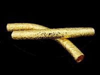 KG-506 24K gold vermeil Karen hill tribe handmade silver 1 scratch hammered curve tube bead 