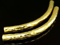 KG-178 24K gold vermeil 1 thai karen hill tribes handmade silver long hammered curve tube bead