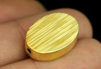 KG-042 Thai karen hill tribe silver 1 gold vermeil line hammered scratch cylinder oval shaped bead