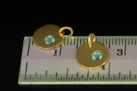 KG-581 thai karen hill tribe silver 1 gold vermeil round disc charm open jump ring with swarovski crystal birthstone(Mar:Aquamarine)