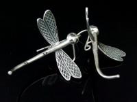 6KH-021 Thai karen hill tribe hanamade silver black & black large pair dragonfly earring 