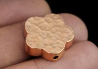 KZ-223 Thai karen hill tribe silver 2 rose gold vermeil hammered cylinder flower shaped bead