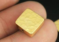 KG-569 Thai karen hill tribe silver 2 gold vermeil hammered cylinder square shaped bead