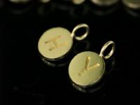 KG-628 Thai karen hill tribe silver 6 gold vermeil initial stamp round charm