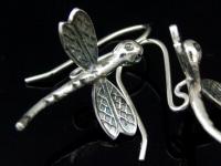 6KH-020 Thai karen hill tribe hanamade silver black & black small pair dragonfly earring 