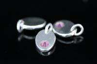 8KH-135 thai karen hill tribe silver 1 pebble charm open jump ring with swarovski crystal birthstone(Oct:Rose)