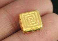 KG-105 Thai karen hill tribe silver 2 gold vermeil line printed square bead