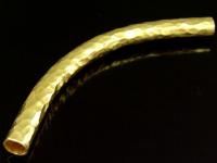 KG-178 24K gold vermeil 1 thai karen hill tribes handmade silver long hammered curve tube bead