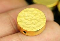 KG-040 Thai karen hill tribe silver 2 gold vermeil hammered cylinder round shaped bead