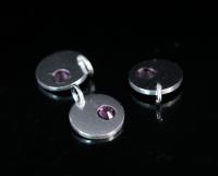 8KH-115 thai karen hill tribe silver 1 round disc charm open jump ring with swarovski crystal birthstone(Feb:Amethyst)