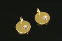 KG-584 thai karen hill tribe silver 1 gold vermeil round disc charm open jump ring with swarovski crystal birthstone(Jun:Light Amethyst)