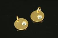 KG-582 thai karen hill tribe silver 1 gold vermeil round disc charm open jump ring with swarovski crystal birthstone(Apr:Crystal)