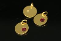 KG-579 thai karen hill tribe silver 1 gold vermeil round disc charm open jump ring with swarovski crystal birthstone(Jan:Siam ruby)