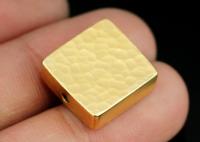 KG-564 Thai karen hill tribe silver 1 gold vermeil hammered cylinder square shaped bead