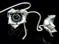 6KH-017 Thai karen hill tribe hanamade silver black & black piar rose flower earring 