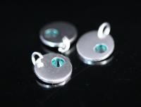 8KH-118 thai karen hill tribe silver 1 round disc charm open jump ring with swarovski crystal birthstone(May:Emerald)