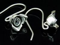 6KH-016 Thai karen hill tribe hanamade silver black & black piar rose flower earring 