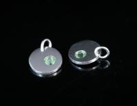8KH-121 thai karen hill tribe silver 1 round disc charm open jump ring with swarovski crystal birthstone(Aug:Peridot)