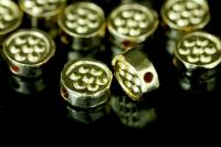 KG-623 Thai karen hill tribe silver 4 gold vermeil flower print cylinder round shaped bead