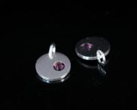 8KH-115 thai karen hill tribe silver 1 round disc charm open jump ring with swarovski crystal birthstone(Feb:Amethyst)