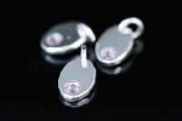 8KH-131 thai karen hill tribe silver 1 pebble charm open jump ring with swarovski crystal birthstone(Jun:Light Amethyst)