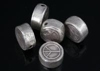 KV-033 Thai karen hill tribe handmade silver 3 peace sign cylinder shaped bead
