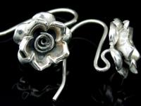6KH-018 Thai karen hill tribe hanamade silver black & black pair rose flower earring 