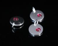 8KH-120 thai karen hill tribe silver 1 round disc charm open jump ring with swarovski crystal birthstone(Jul:Ruby)