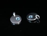 8KH-116 thai karen hill tribe silver 1 round disc charm open jump ring with swarovski crystal birthstone(Mar:Aquamarine)