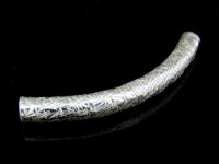 KS-010 Thai karen hill tribe handmade silver 1 scratch hammered curved tube bead 