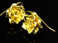KG-495 Thai karen hill tribes handmade 24K gold vermeil over silver pair wild flower rose earring 