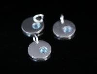 8KH-116 thai karen hill tribe silver 1 round disc charm open jump ring with swarovski crystal birthstone(Mar:Aquamarine)