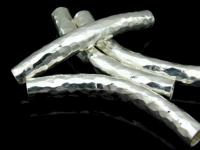 KS-027 Thai karen hill tribe handmade silver 1 hammered curved tube bead 