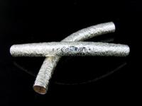 KS-010 Thai karen hill tribe handmade silver 1 scratch hammered curved tube bead 