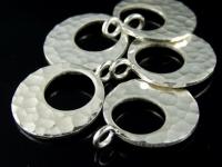 3KH-101 Thai karen hill tribe handmade silver 2 hammered round hole disc charm