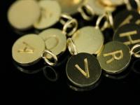 KG-628 Thai karen hill tribe silver 6 gold vermeil initial stamp round charm