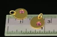 KG-588 thai karen hill tribe silver 1 gold vermeil round disc charm open jump ring with swarovski crystal birthstone(Oct:Rose)